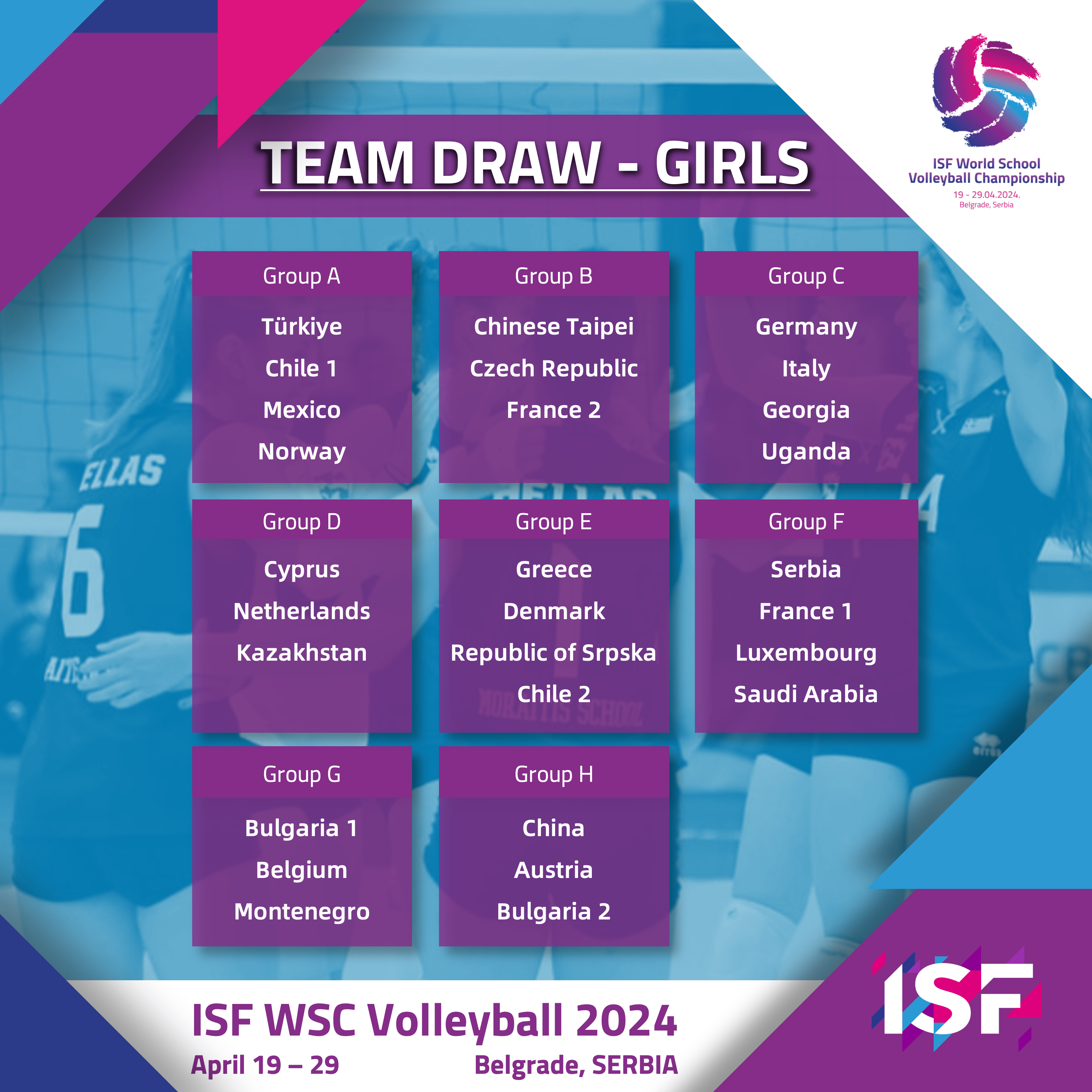 Unveiled! Draw for ISF WSC Volleyball 2024 International School Sport